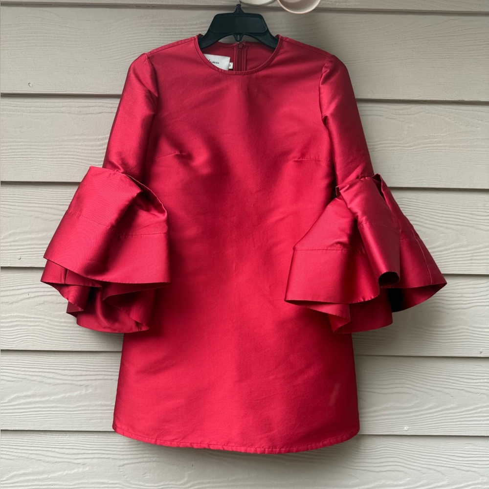 Marques Almeida Elegant Red Ruffle Sleeve Dress